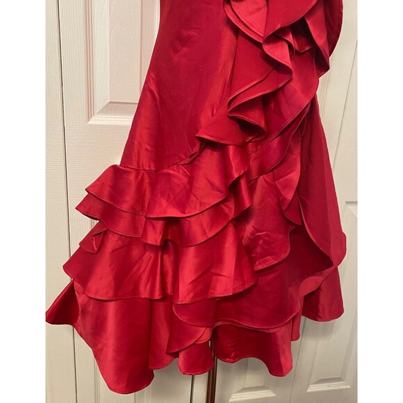 BLACK Cocktail Party Dress Sz M Ruffled Strapless Spaghetti Fuchsia Prom Fairy - Picture 11 of 16